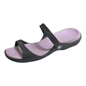CROCS Cleo Sandals Women's Size 9 Black and Lavender Comfort Slide Sandals